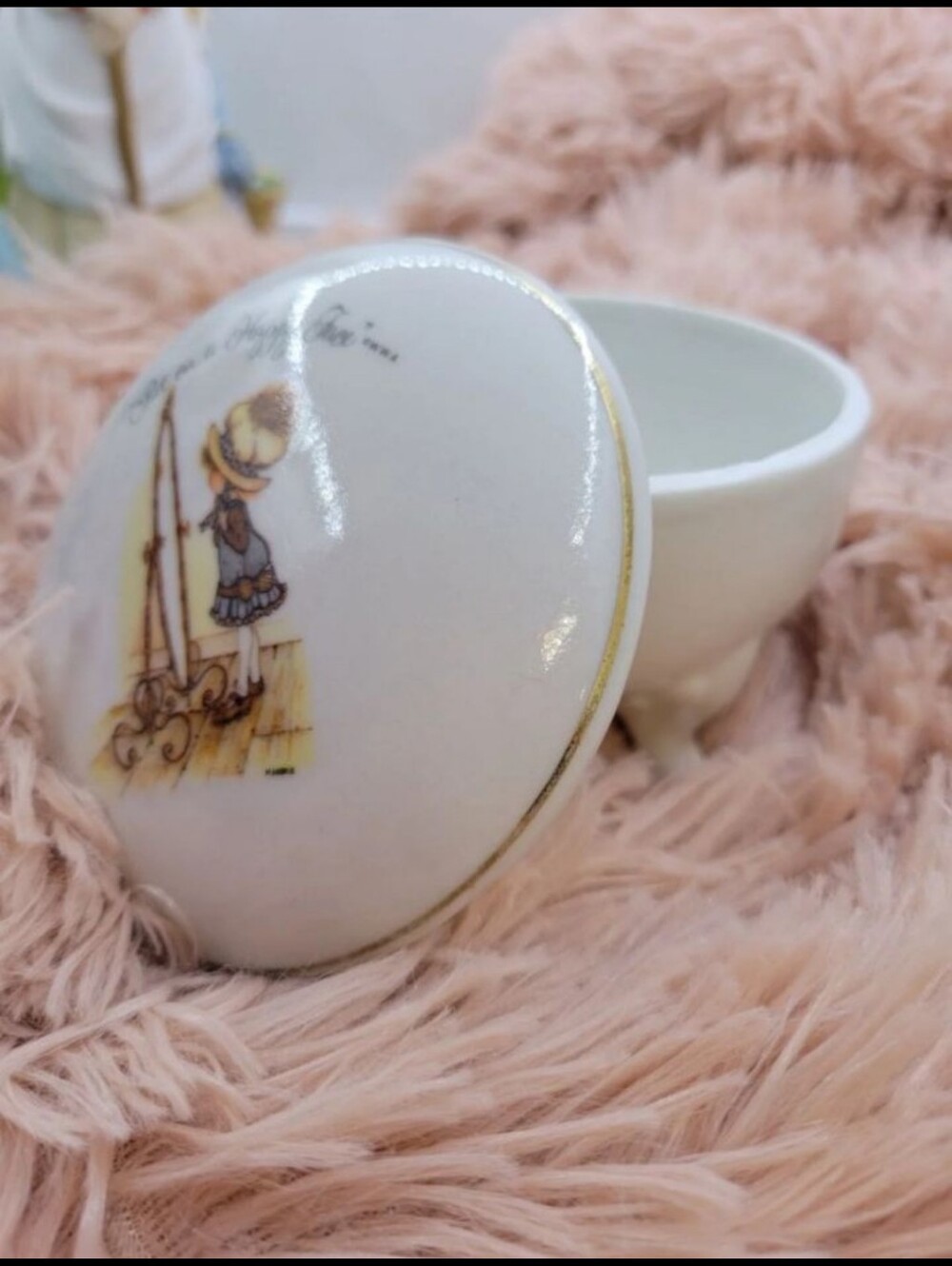 White Porcelain Sugar/ Trinket Box Holly Hobbie